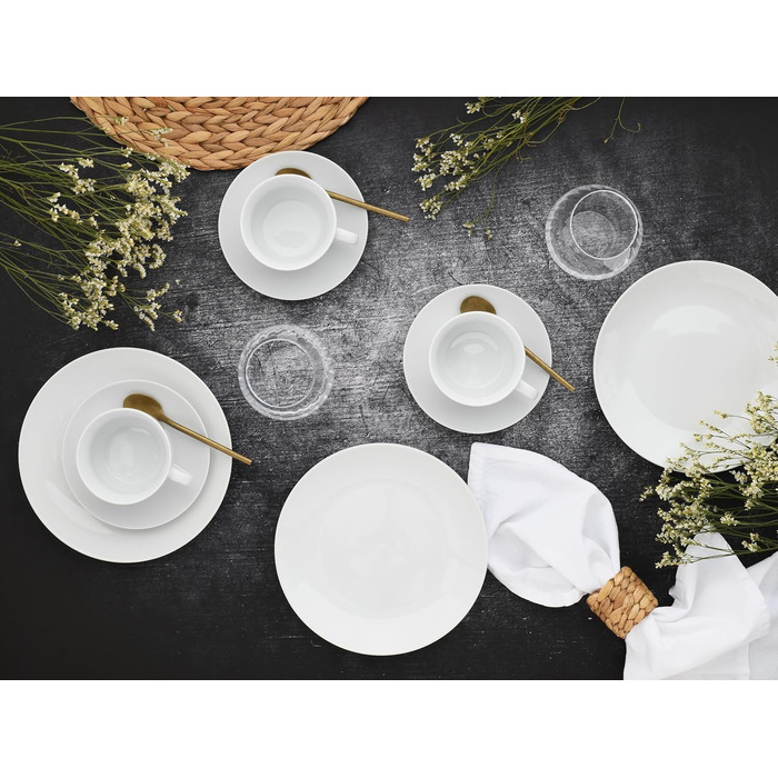 CreaTable Серія Luna Weiss: 12-частинний набір посуду з порцеляни для 6 осіб (кавовий сервіз), сумісний з посудомийною машиною та мікрохвильовою піччю
