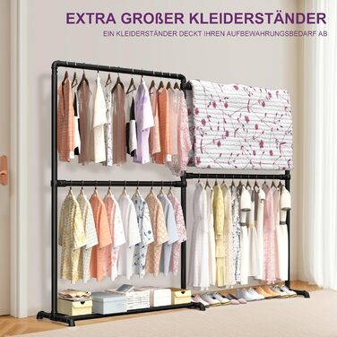 Міцна вішалка для одягу LOEFME з обертовими бічними панелями, металева стійка для одягу з полицею для зберігання, чорного кольору, 150 кг вантажопідйомність