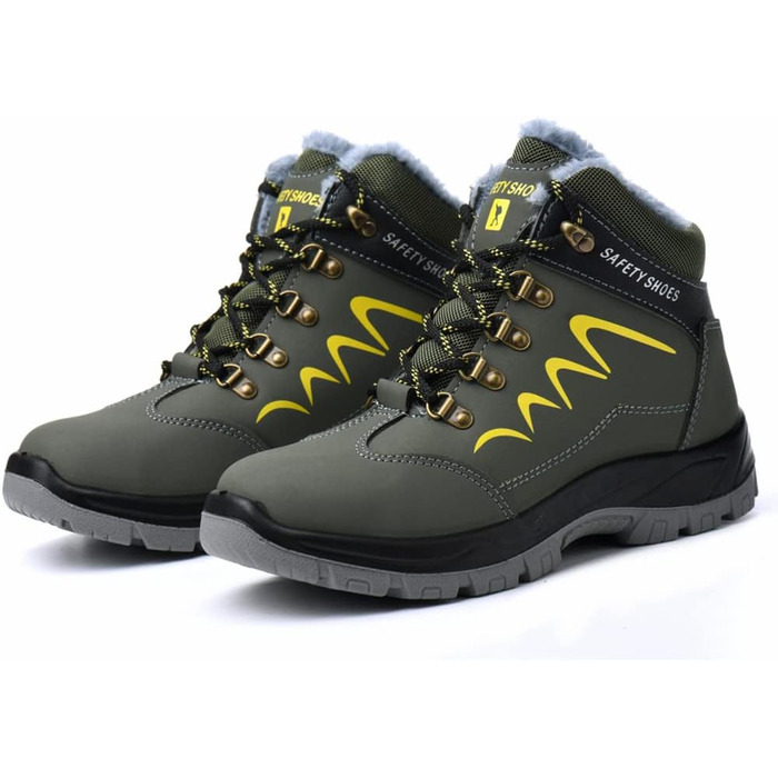 Зимові робочі черевики для чоловіків та жінок. Безпечні черевики S3 з металевим носком. Легкі, теплі, захисні черевики. Розміри 35-48 (36 EU). Колір: зелений