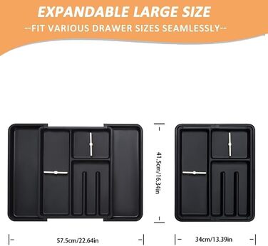 Органайзер для столових приборів ZHUlYIWIN в шухляду, розсувний, з тримачами для ножів, чорний