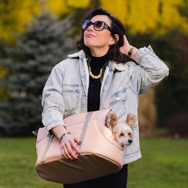 Сумка-переноска для собак та котів | Сумка на плече для тварин з гумкою та карабіном | до 15 кг | Матеріал: штучна замша (вельвет) | Розмір: L | Колір: Чорний (L, Рожева (штучна шкіра))