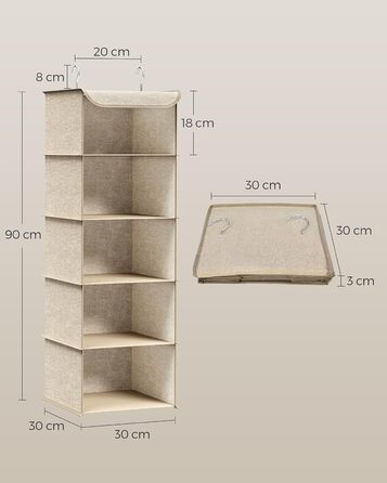 Органайзер для шафи SONGMICS, Hängeorganizer, складний, з металевими гачками та бамбуковими вставками, бежевий, 2 шт.