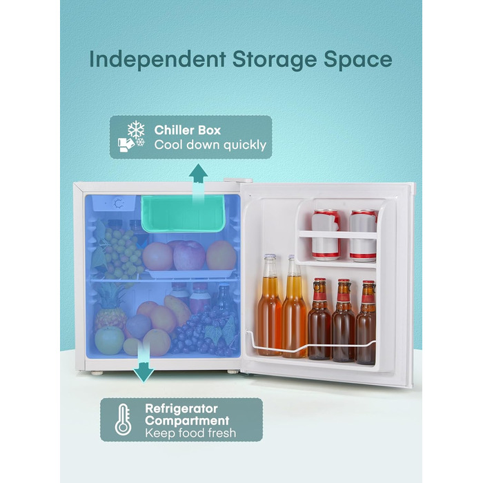Міні холодильник FOHERE 46L з відділенням для льоду | Компактний холодильник з регулюванням температури, енергозберігаючий, тихий | Ідеальний для офісу, кемпінгу та геймінгу | Змінний бік відкривання дверцят | Білий