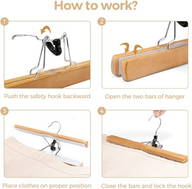 Дерев'яні вішалки для штанів та одягу HOUSE DAY з кліпсами, 25 шт. - білі, міцні, обертаються на 360°