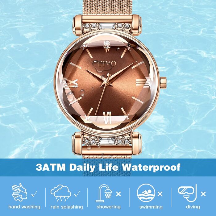 Жіночий годинник CIVO: водостійкий, мінімалістичний, кварцовий, кварцовий годинник для жінок (Y-3 рожеве золото)