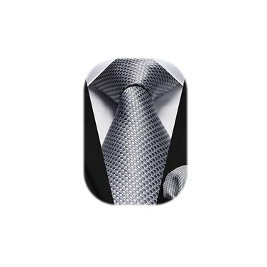 Краватка та нагрудний хустинка HISDERN: комплект для весілля, ділових зустрічей та свят (срібно-сірий)