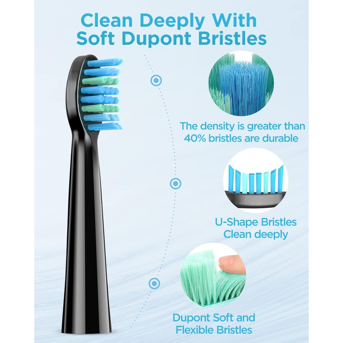 Електрична зубна щітка з 8 насадками для дорослих та дітей, 5 режимів, IPX7, чорна матова – до 120 днів роботи від заряду