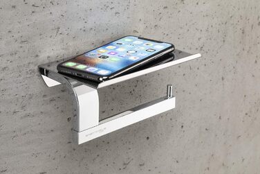 Stainless Steel Toilet Paper Holder with Shelf - Chrome Finish | Premium Toilet Paper Holder with Phone Storage | Bathroom Tissue Dispenser