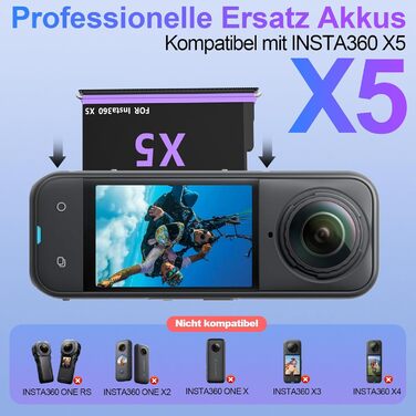 Акумулятор Insta360 X5, 2 шт., 2850mAh, з зарядним пристроєм Type-C, сумісний з Insta360 X5