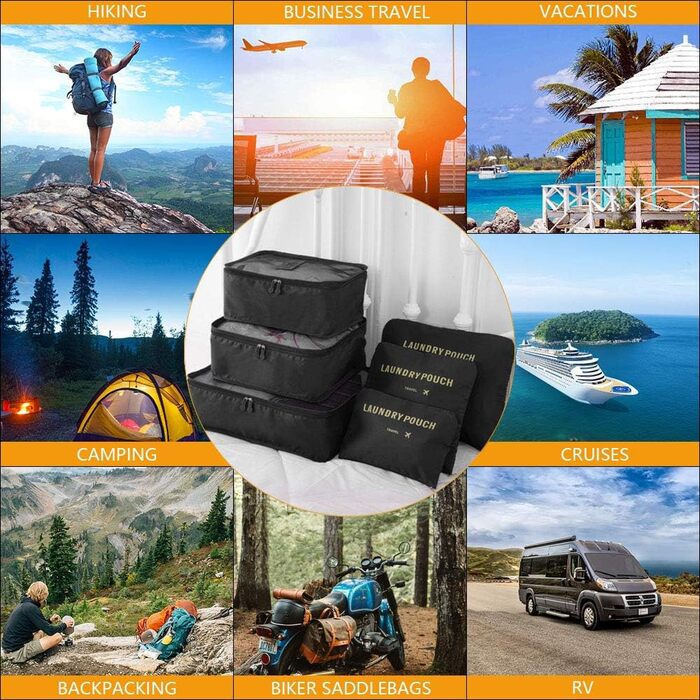 Органайзер для валізи Vicloon, набір 8/6 шт. - Packing Cubes, аксесуари для подорожей, косметичка, сумка для взуття (чорний)