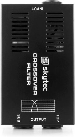 SkyTec STP-1 пасивний кросовер 2-смуговий, 1000 Вт, Powercon, 1 вхід, 1 вихід сабвуфера, 1 вихід топ, аудіофільтр, чорний