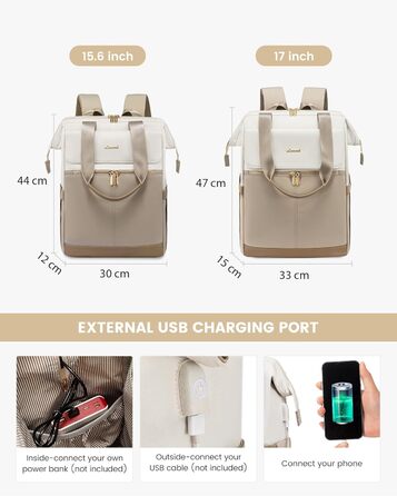 Сумка-рюкзак LOVEVOOK для жінок, водонепроникний рюкзак для ноутбука, шкільна сумка для підлітків, елегантний рюкзак для щодня, 15.6 дюймів, сумка для роботи, сумка для вчителя, рюкзак для подорожей, бежевий та хакі