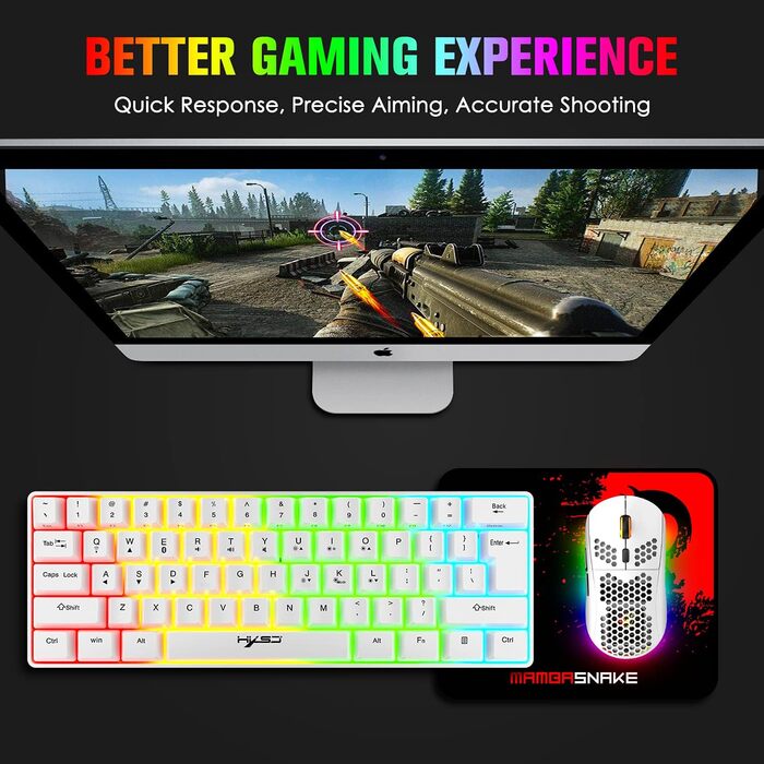 Механічна ігрова бездротова клавіатура з підсвічуванням RGB та миша Bluetooth 5.0/2.4G USB - Dual Mode, 2200 mAh, Anti-Ghosting, білий колір