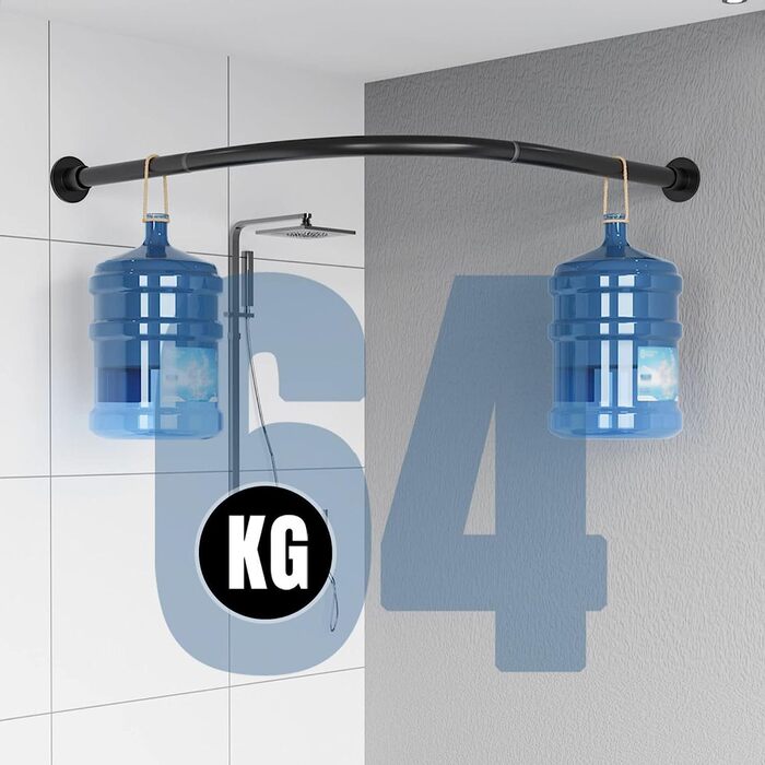 Штанга для душу, штанга для завіси для душу L-подібної форми, розширювана штанга з нержавіючої сталі 304 для ванної кімнати, без свердління (90-130см x 90-130см, Чорний)