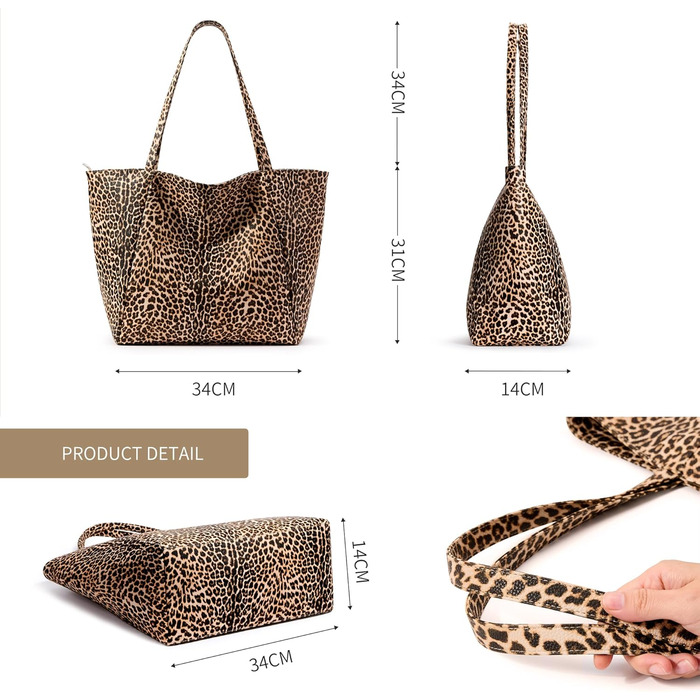 Сумка жіноча KALIDI шопер велика зі шкірозамінника з блискавкою для роботи, покупок, школи (Леопард)