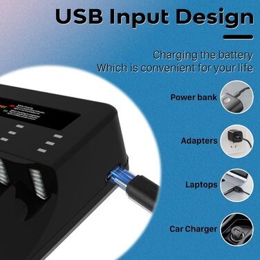 Зарядний пристрій для акумуляторів AA/AAA 8 слотів - розумний зарядний пристрій для NI-MH/NI-CD акумуляторів