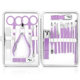 Набір для манікюру та педикюру професійний 18 предметів з кейсом (фіолетовий)