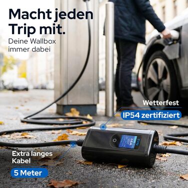 Зарядний пристрій (wallbox) для електромобіля 11 кВт Typ 2, кабель CEE 16A - Typ 2 5м, 3 фази, портативна станція, регульована потужність