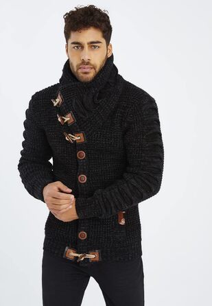 Чоловічий кардиган Leif Nelson з ґудзиками, Regular Fit, чорний/антрацитовий, для повсякденного та ділового стилю