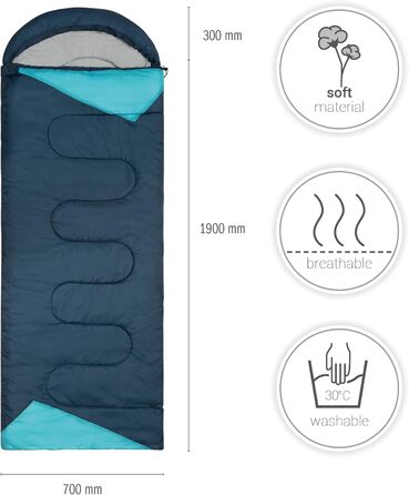 Paco Home Sleeping Bag - Washable, Breathable, Outdoor & Camping - Adult & Kids - Summer & Winter - Blue 220x70x6cm
