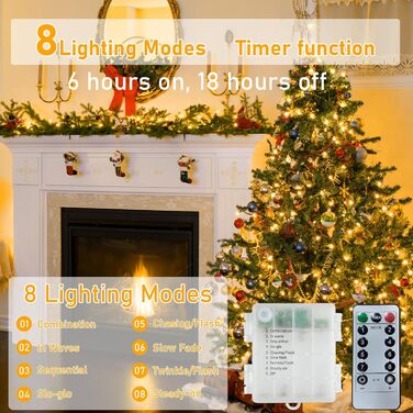 Ланцюжок прикрас світлодіодний, 30м, 300 LED, святкова гірлянда з таймером, 8 режимів, тепле біле світло, для декору кімнат, вечірок, балконів, ялинок, вологостійка