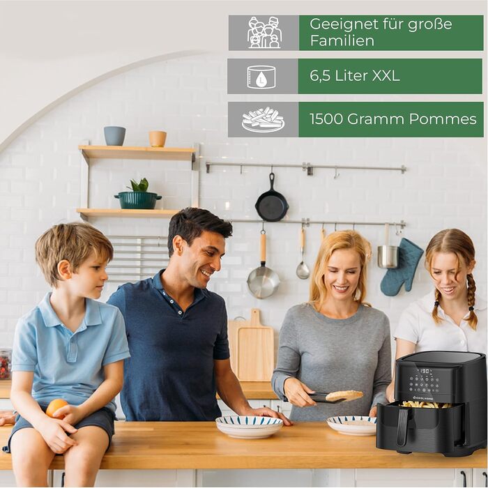 Фритюрниця CoolHome AF23 XXL Deluxe, 6,5 л, з керамічним покриттям, чорна