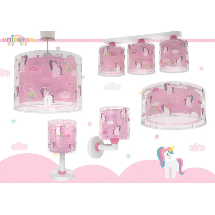 Dalber Ceiling Light for Children, Unicorns, Animals, Unicorns, Children's Room Ceiling Lamp, Pink