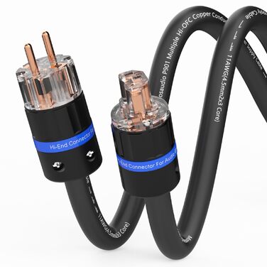 HiFi мережевий кабель Monosaudio P901 4.5Sq 1м, мідний OFC з екрануванням, High-End кабель живлення EU Schuko на IEC C15 для підсилювача, DVD, сабвуфера та декодера