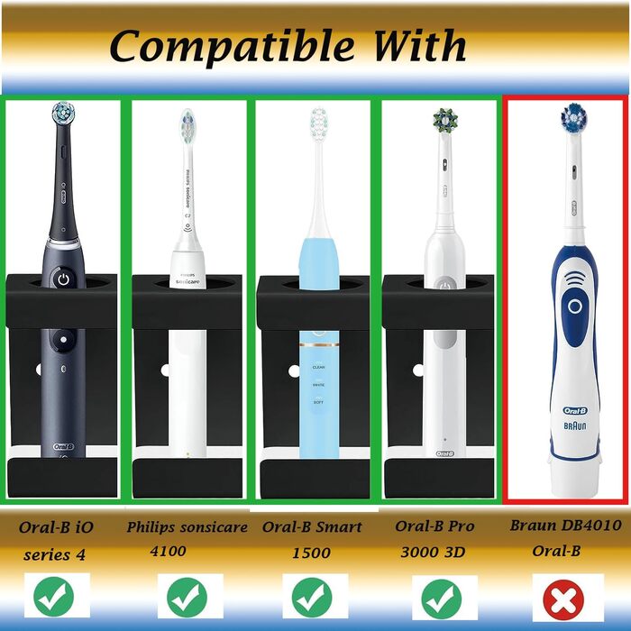 Настінний тримач для електричної зубної щітки з органайзером для пасти, 4 відділення, чорний