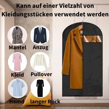 Чохли для одягу 4 шт. Чорні, 60 x 120 см, для зберігання та подорожей, з блискавкою, захист від пилу та молі