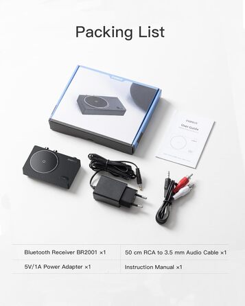 Inateck Bluetooth 5.1 Аудіо Адаптер-Приймач з RCA/3.5mm Кабелем, для Підключення до Аудіосистеми, Лаватера або Навушників, BR2001 (Тільки Приймач)