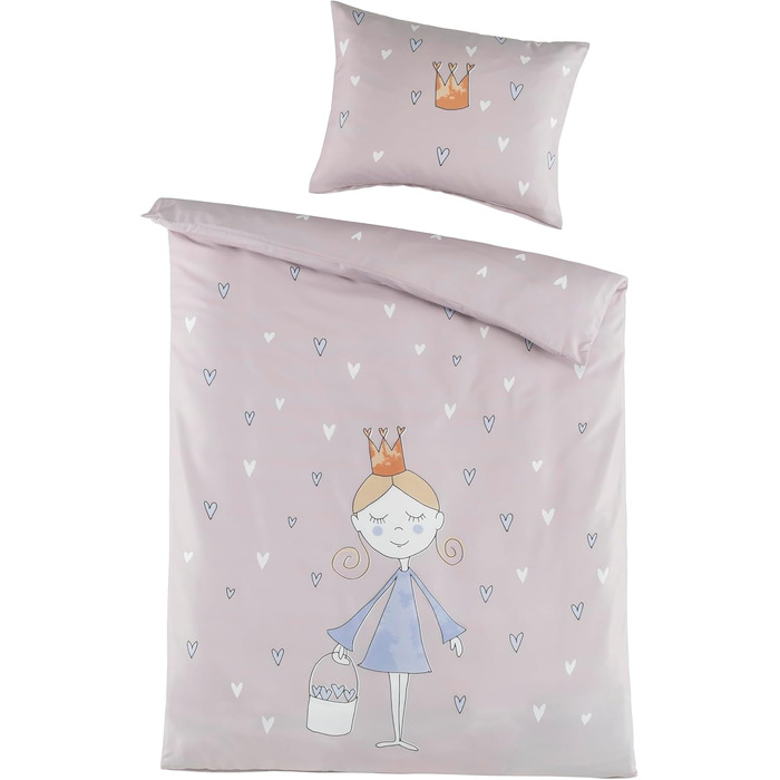 Комплект постільної білизни Kinder для дітей | 100x135 см + 40x60 см | 100% бавовна, ренфорс | Застібка-блискавка | Принцеса, зірки | рожевий/рожевий