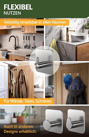 Набір гачків для рушників 4smile, 6 шт., сріблясті - без свердління, з нержавіючої сталі, для ванної кімнати