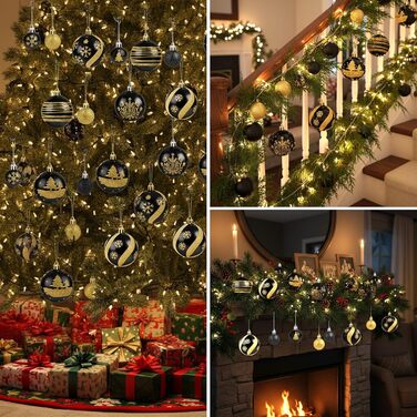 Набір прикрас для ялинки Ilauke, 44 шт. Ялинкові кулі з пластику червоного та білого кольорів, 3 та 6 см. Декорації для ялинки на Різдво, вечірку, дім, весілля. Червоний, білий, чорний, золотий кольори.