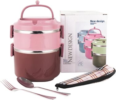 SANQIAHOME 2-Tier Stackable Stainless Steel Lunch Box, Leak-Proof, Pink
