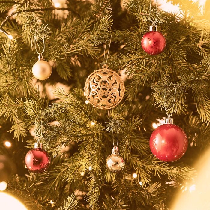 Набір ялинкових прикрас Valery Madelyn (50 шт.) - ялинкові кулі, червоно-золотий декор з підвісками