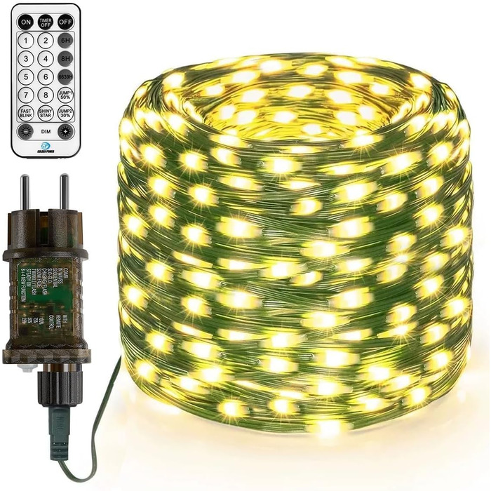 Гірлянда світлодіодна Gresonic 100/200/300/400 LED, струмопровідна, для дому та вулиці, тепле біле світло, 100 LED