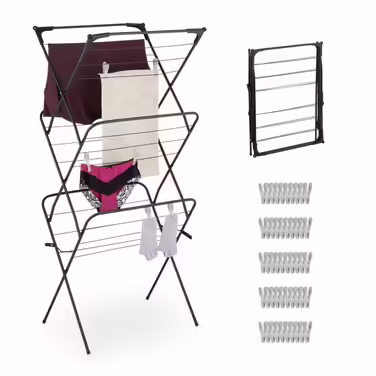 Relaxdays Clothes Rack Folding with 50 Clothespins