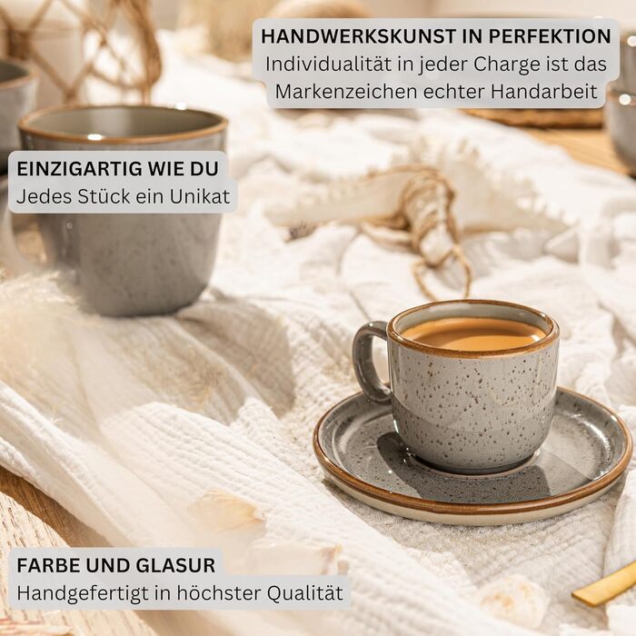 Набір чашок для еспресо Sänger Rio Perlgrau, 12 шт. (6 персон), 80 мл, сірий, мікрохвильова піч, посудомийна машина, стійкість до подряпин
