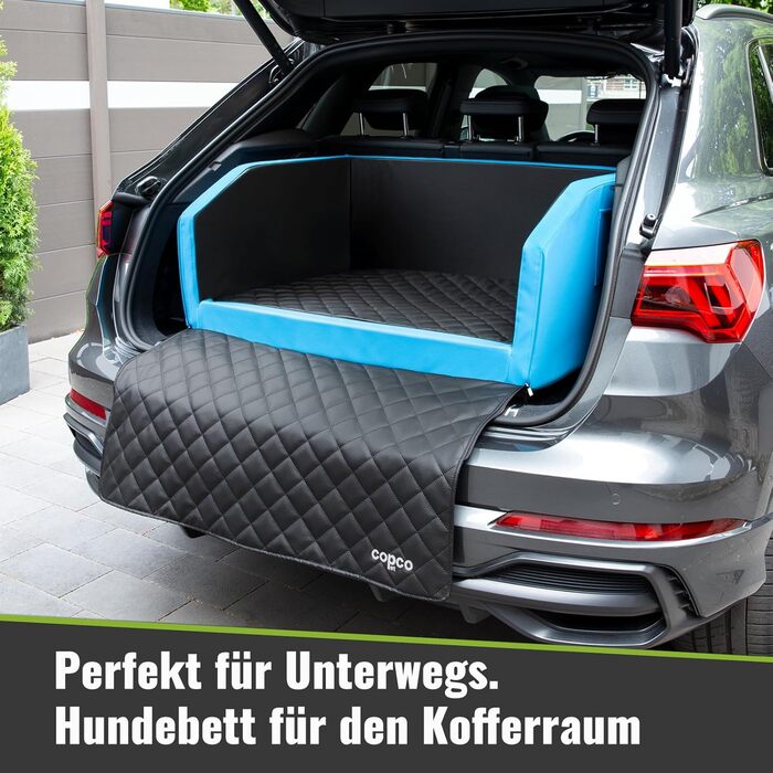 Автоматичне лежанка для собак CopcoPet у багажник, 100x80x38 см, штучна шкіра, захист багажника, водовідштовхувальна, стійка до подряпин, з захисним покриттям, для подорожей (Синій/Сірий, 70x55 см)