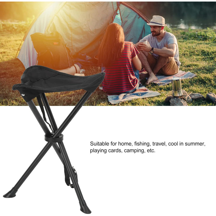 Складаний стілець-табурет, 200 кг, чорний: для риболовлі, кемпінгу, пікніків