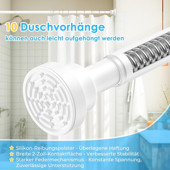 Штанга для штор без свердління AIZESI, 80-195 см, телескопічна, діаметр 22 мм, для ванної, вікна, шафи, біла