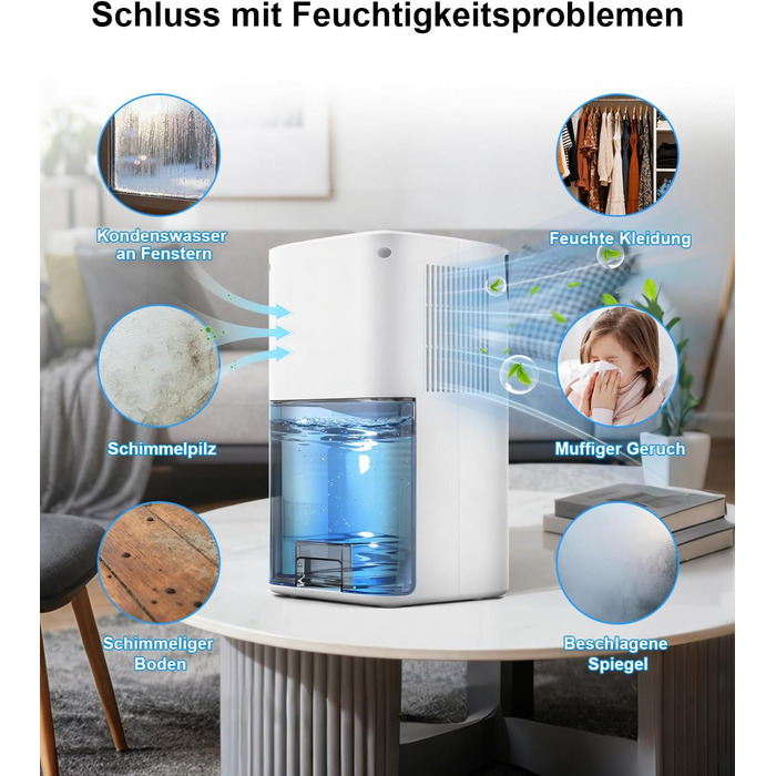 Електричний осушувач повітря 2600 мл з тихим режимом та підсвіткою, захист від замерзання. Ідеально для кухні/підвалу