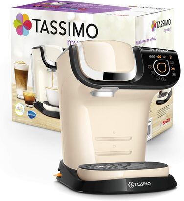 Кавомашина Tassimo My Way 2 TAS6502 з фільтром для води, понад 70 напоїв, персоналізація, великий вибір кави, проста у використанні, 1500 Вт (кремовий, з фільтром, single)