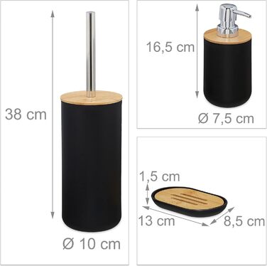 Набір для ванної кімнати Relaxdays, 6 предметів: аксесуари з пластику та бамбуку, повна комплектація, чорний колір