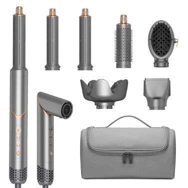 OKWRAP Hairstyler 5 в 1: Набір для укладки волосся з феном, іонізацією, автоматичною завивкою, плойкою та гребінцем для об'єму (сірий)