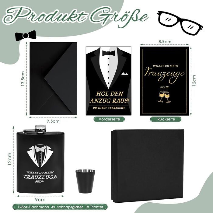 Фляга для друга нареченого з гравіюванням, 8oz, чорна, з 4 стаканчиками та воронкою, подарункова коробка, нержавіюча сталь, для весілля