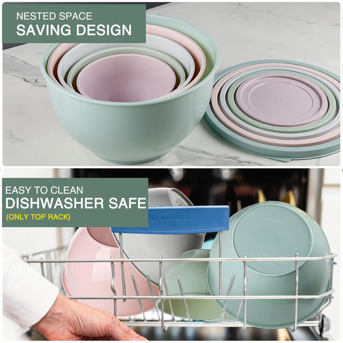 Набір салатниць з кришкою, набір мисок для перемішування з пластику, складні миски для кухні, великий набір мисок, сервіровочні миски ідеальні для змішування та подачі, BPA-free, світло-сірий