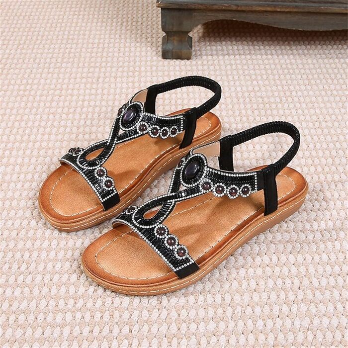 Босоніжки жіночі Slingback ортопедичні літні, стиль Boho, м'яка підошва, з устілкою, дихаючі, відкритий носок, для широкої ноги (халюс вальгус), чорні, 40 EU