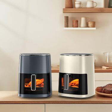 Повітряний фритюрник DUMOS 6 л з вікном, 12-в-1, для смаження, випікання, сушіння, приготування на пару, бежевий (сірий)